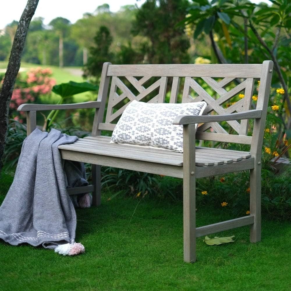Casual Maine Outdoor Garden Bench for Patio Furniture, 4-Foot, Weathered Gray
