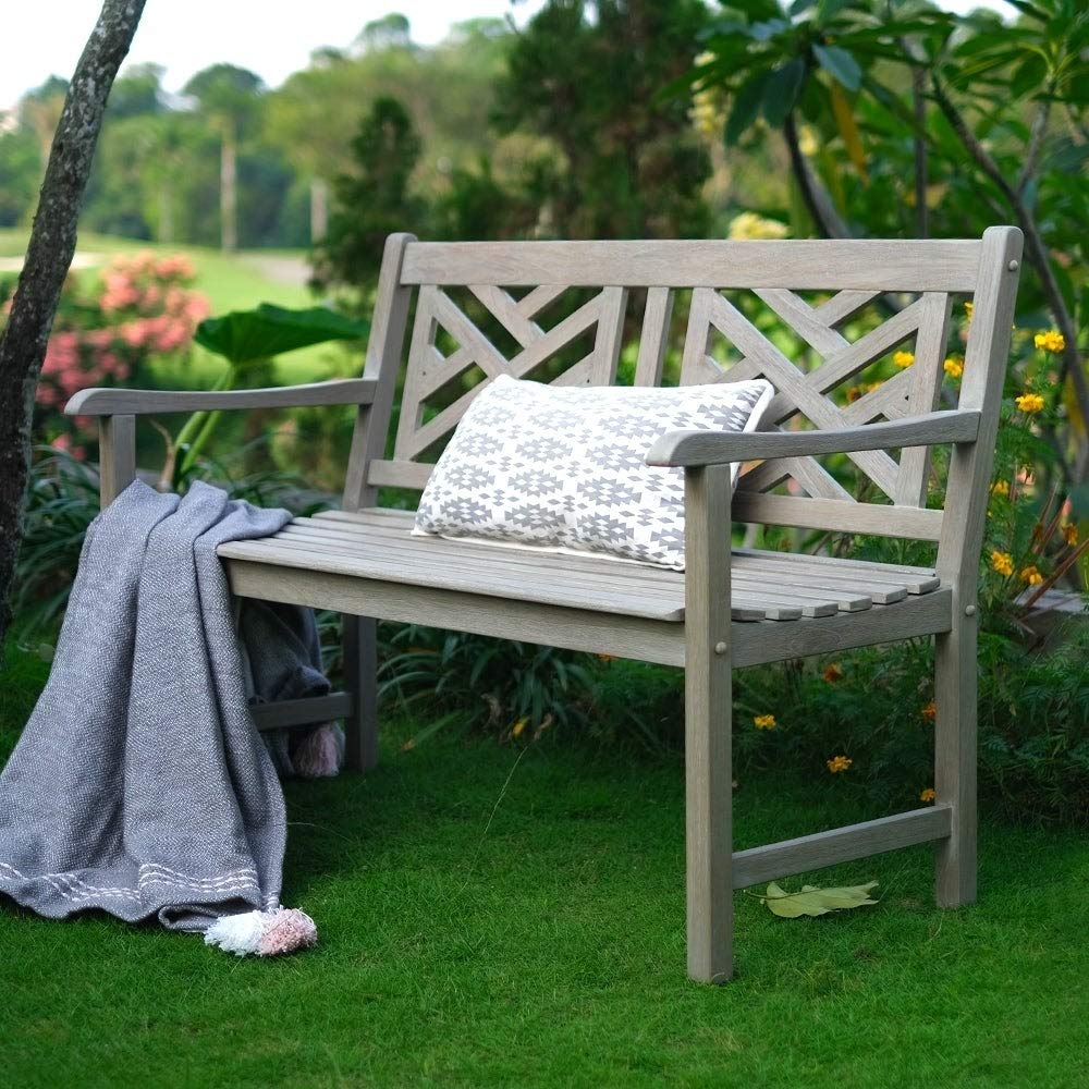 Casual Maine Outdoor Garden Bench for Patio Furniture, 4-Foot, Weathered Gray