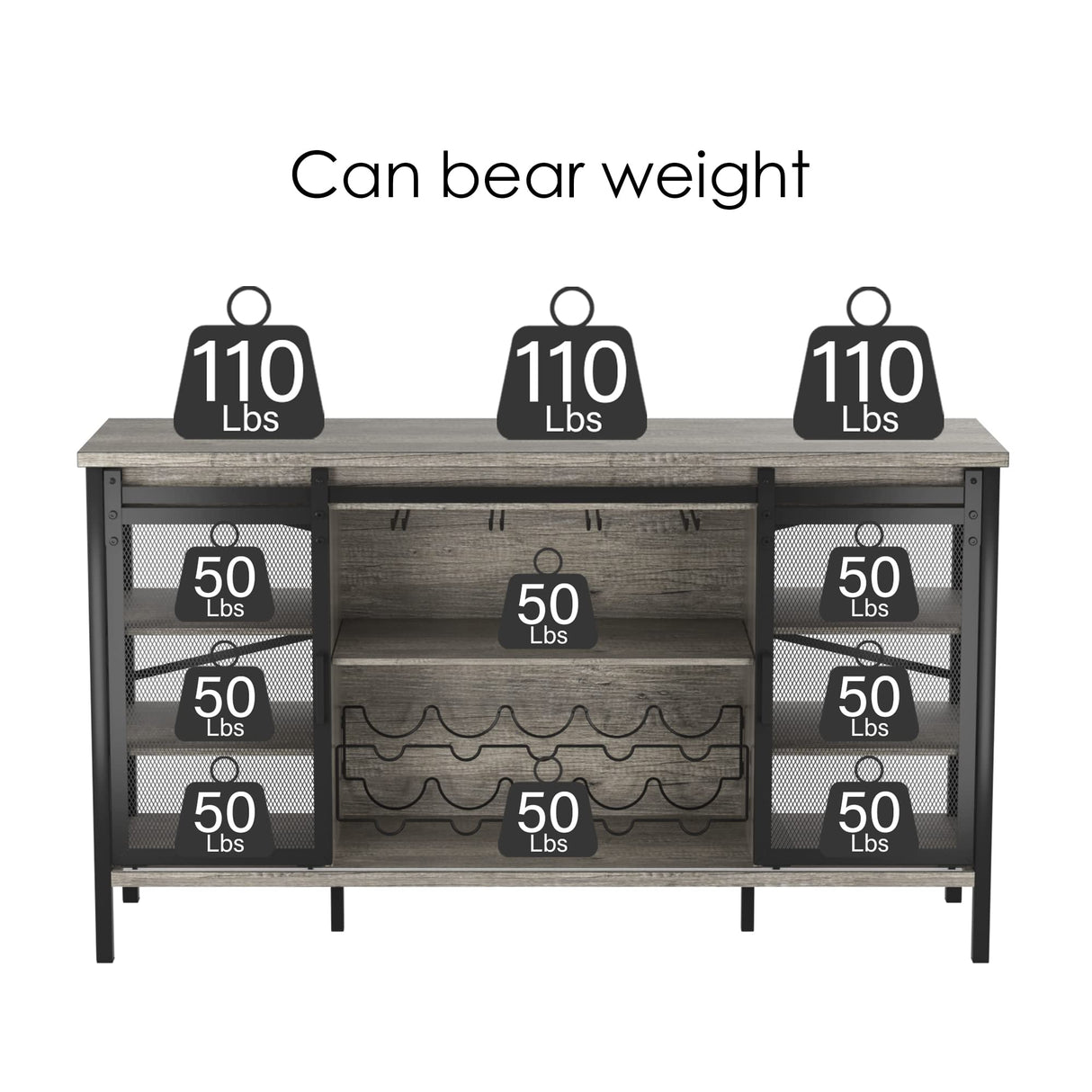 Industrial Wine Bar Cabinet / 55" Sliding Barn Door Coffee Bar Cabinet