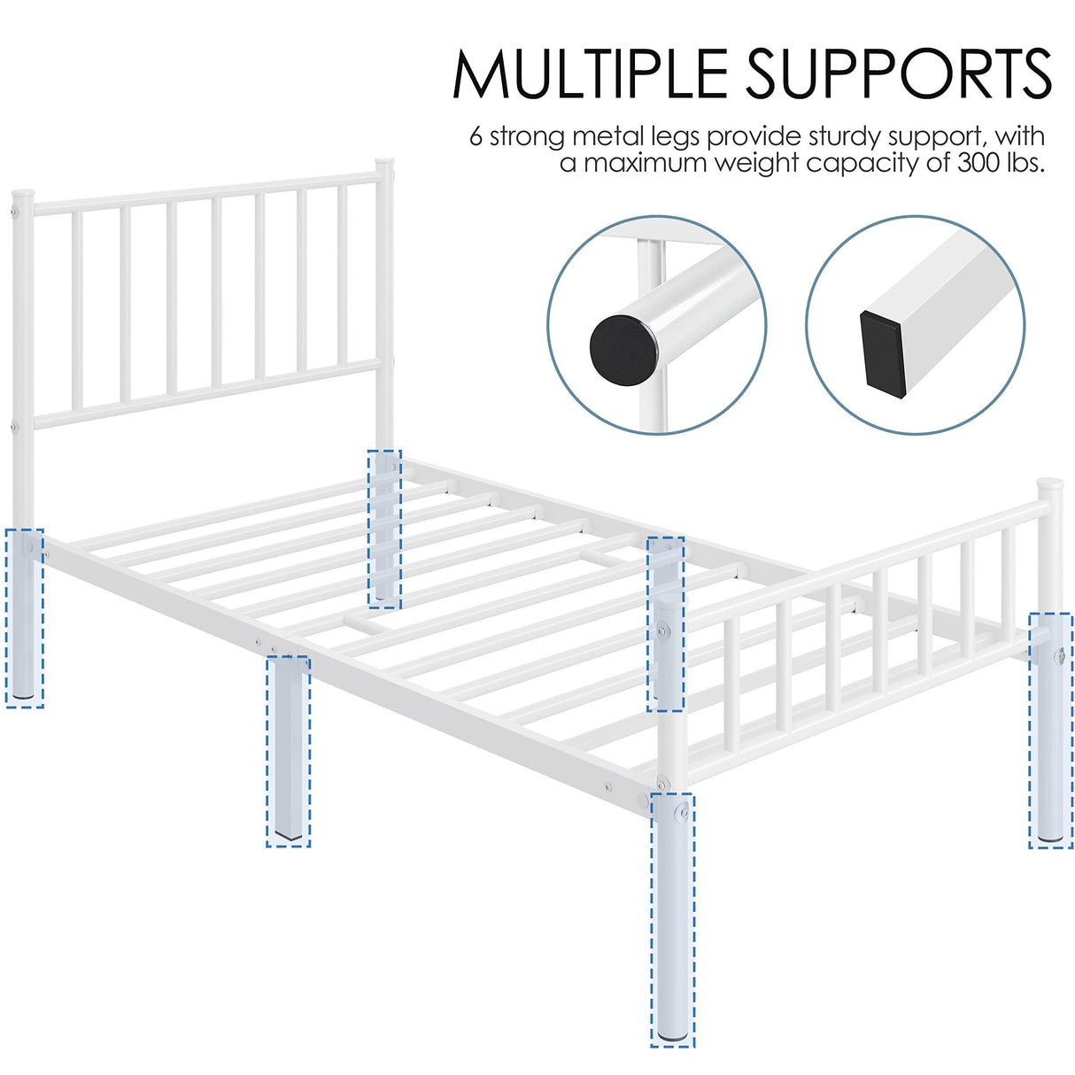 Twin Size Bed Frame Metal Platform Mattress Foundation with Spindle Headboard