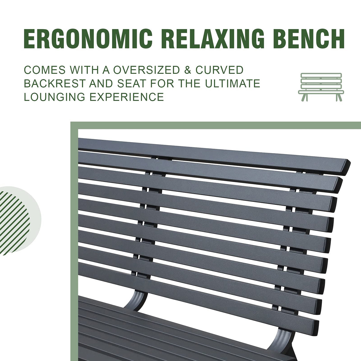 Outdoor Aluminum Garden Bench, Patio Porch Chair Furniture, Slatted Design