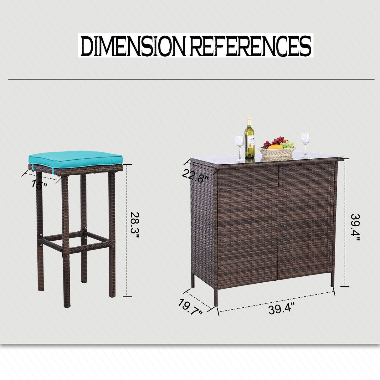 3PCS Patio Bar Set with Stools
