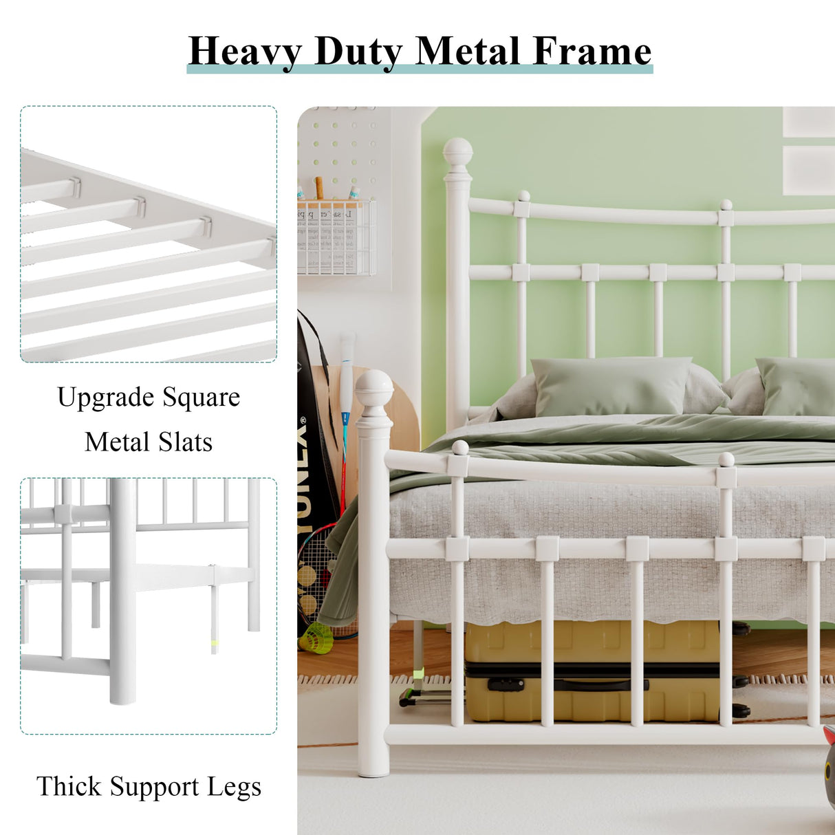 Metal Twin Bed Frame with Iron-Art Headboard, Heavy Duty Metal Platform Bed Frame