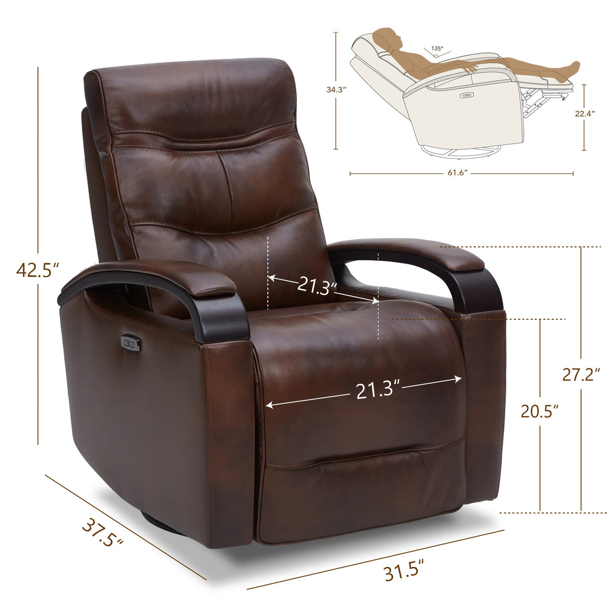 ChitaEase Power Swivel Glider Recliner – Headrest, USB & Tufted Back Support