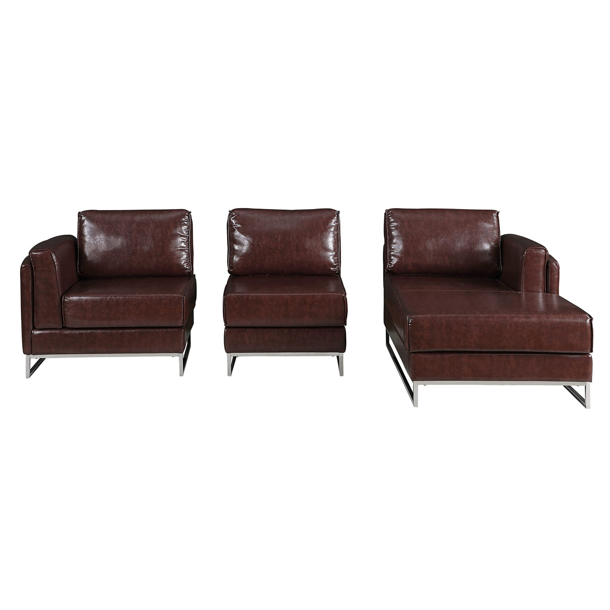 Luxury Sectional L-Shape Leather Sofa with Right Chaise, PU Leather Modern Solid Wood