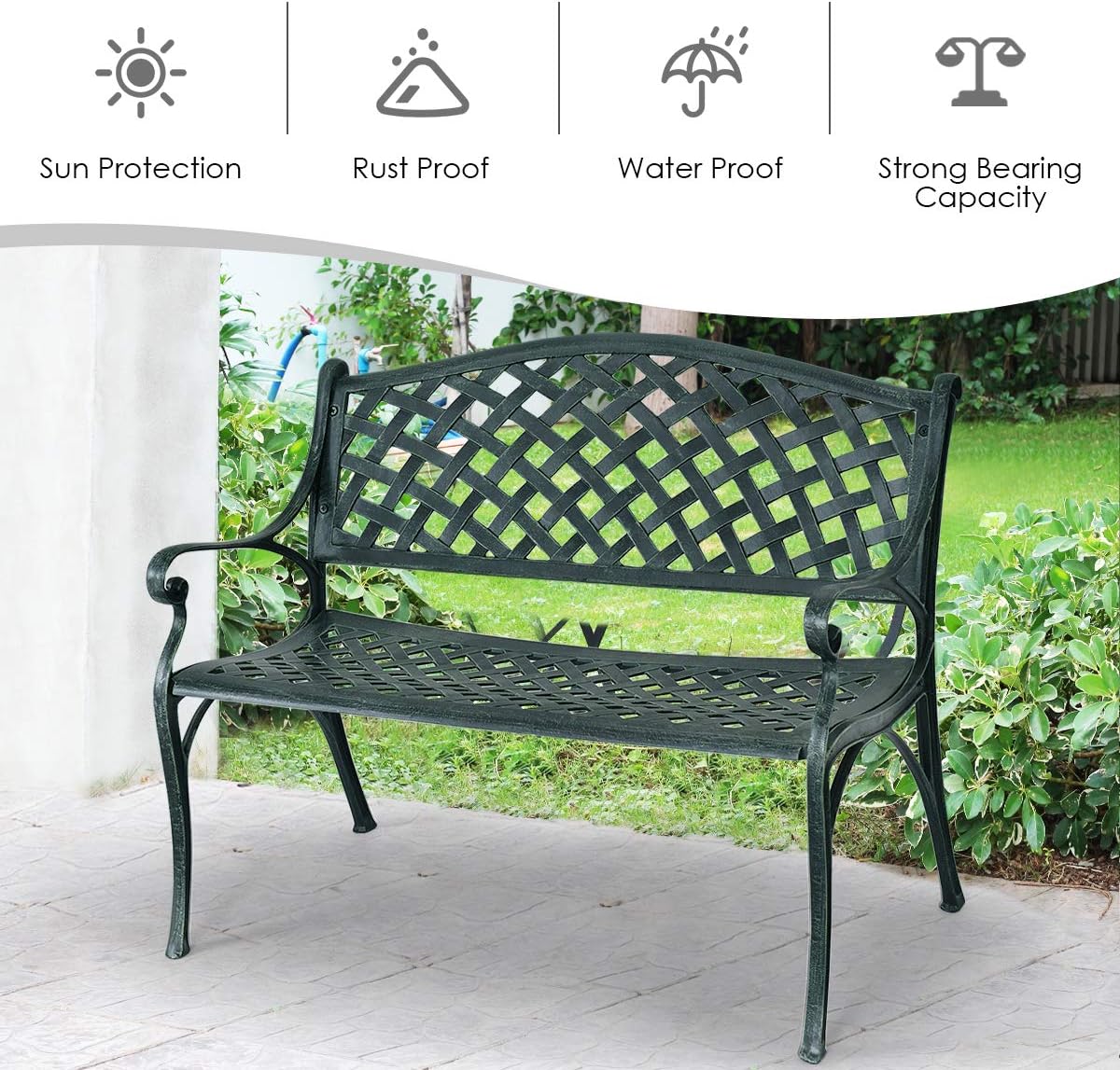 40" Outdoor Antique Garden Bench Aluminum Frame Seats Chair Patio Garden