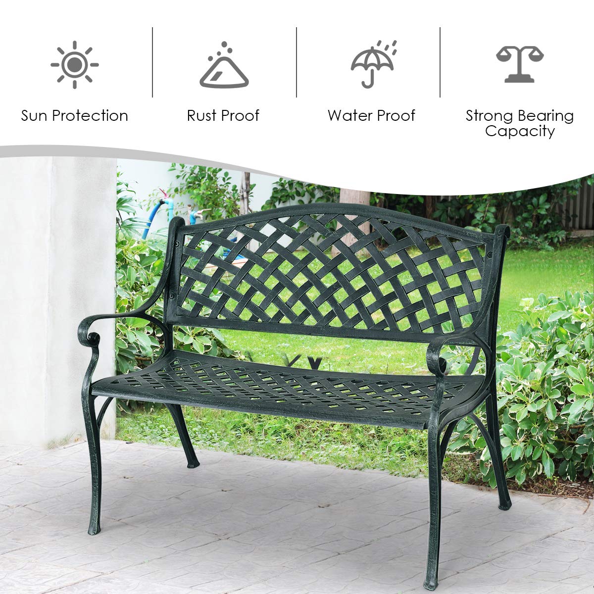 40" Outdoor Antique Garden Bench Aluminum Frame Seats Chair Patio Garden