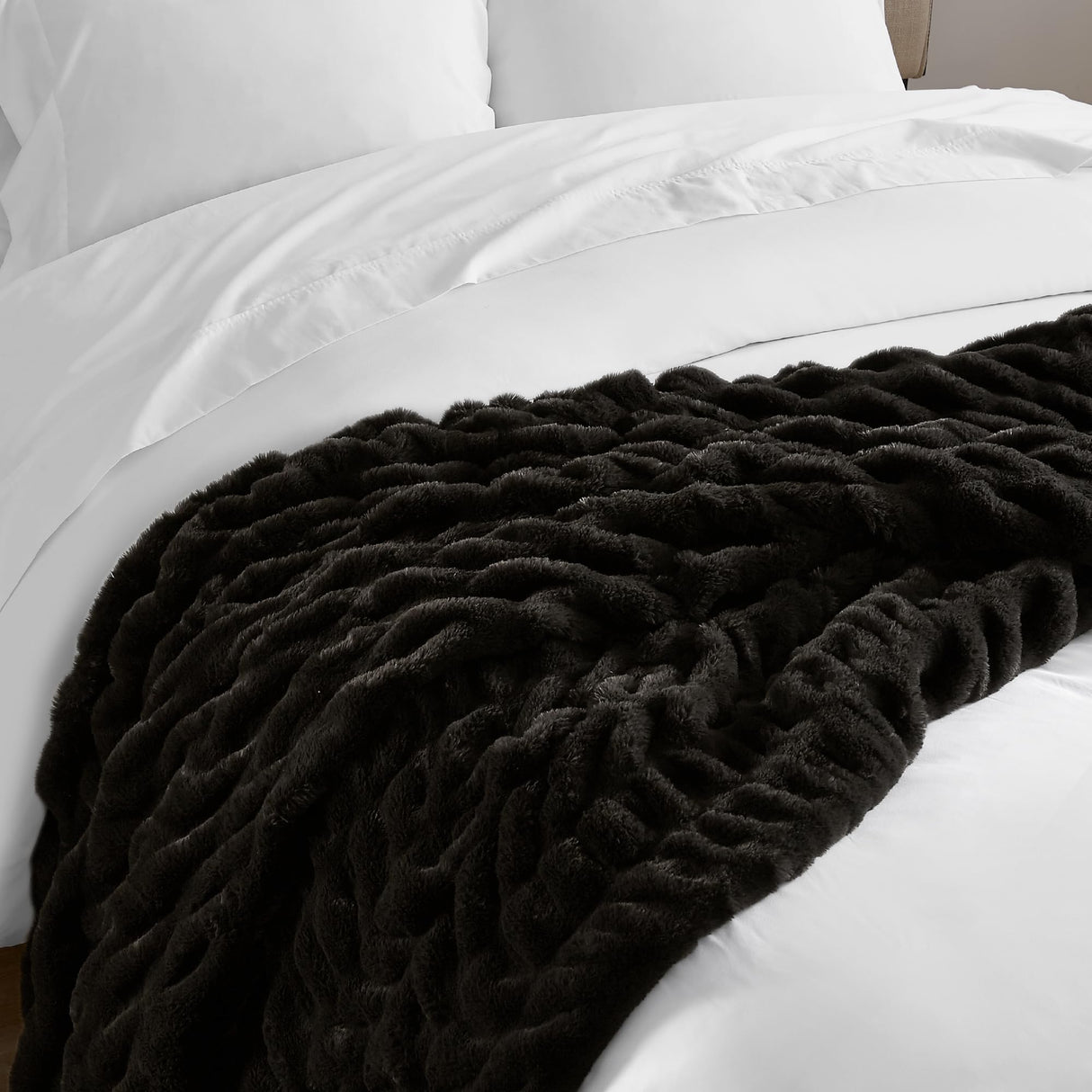 Luxury Ruched Faux Fur Throw Blanket Ultra Soft Cozy Puzzy