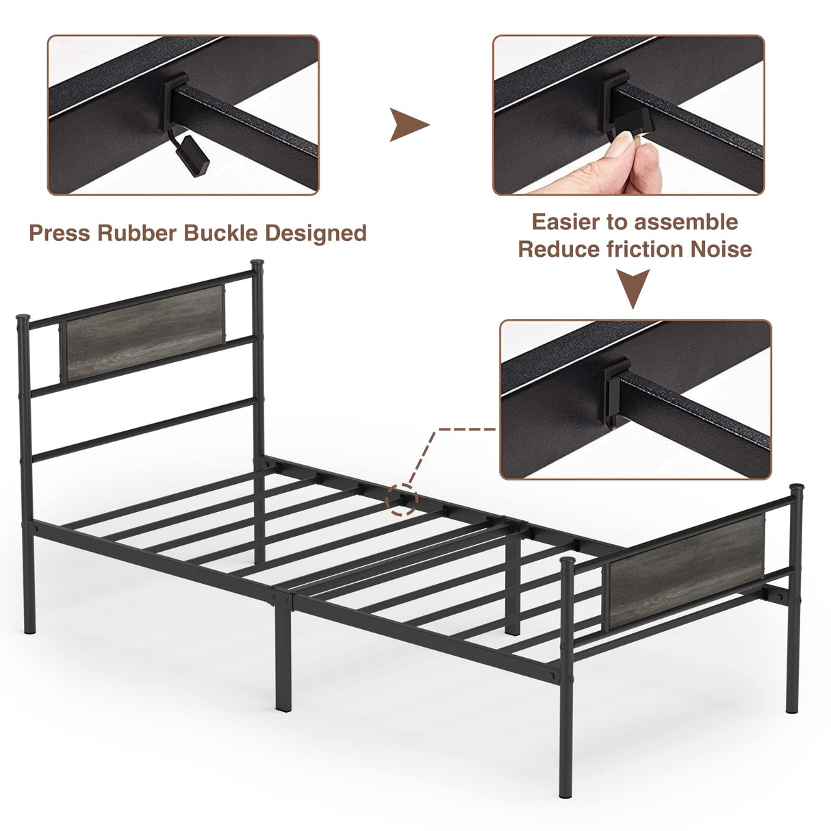 Twin Bed Frame with Headboard, 12.7 Inch Metal Platform Bed Frames No Box Spring