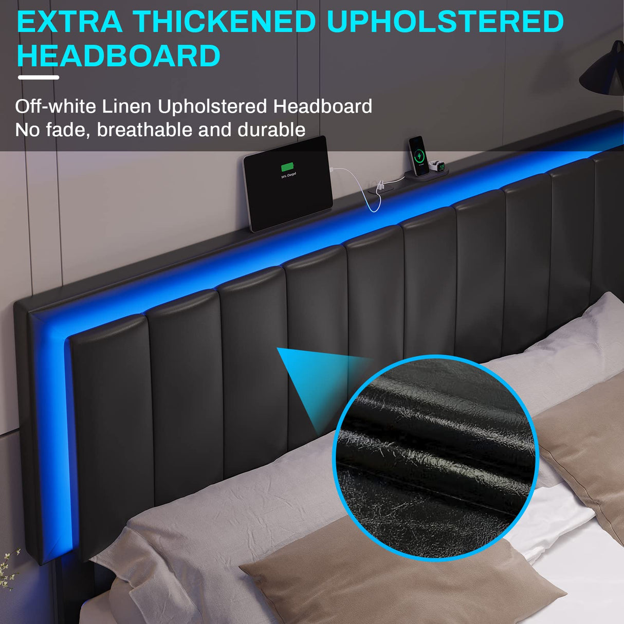 LED Lights Bed Frame – Platform Bed with Adjustable Headboard & USB Ports