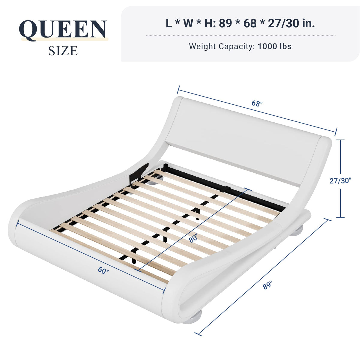 Queen Size Upholstered Platform Bed Frame with Ergonomic