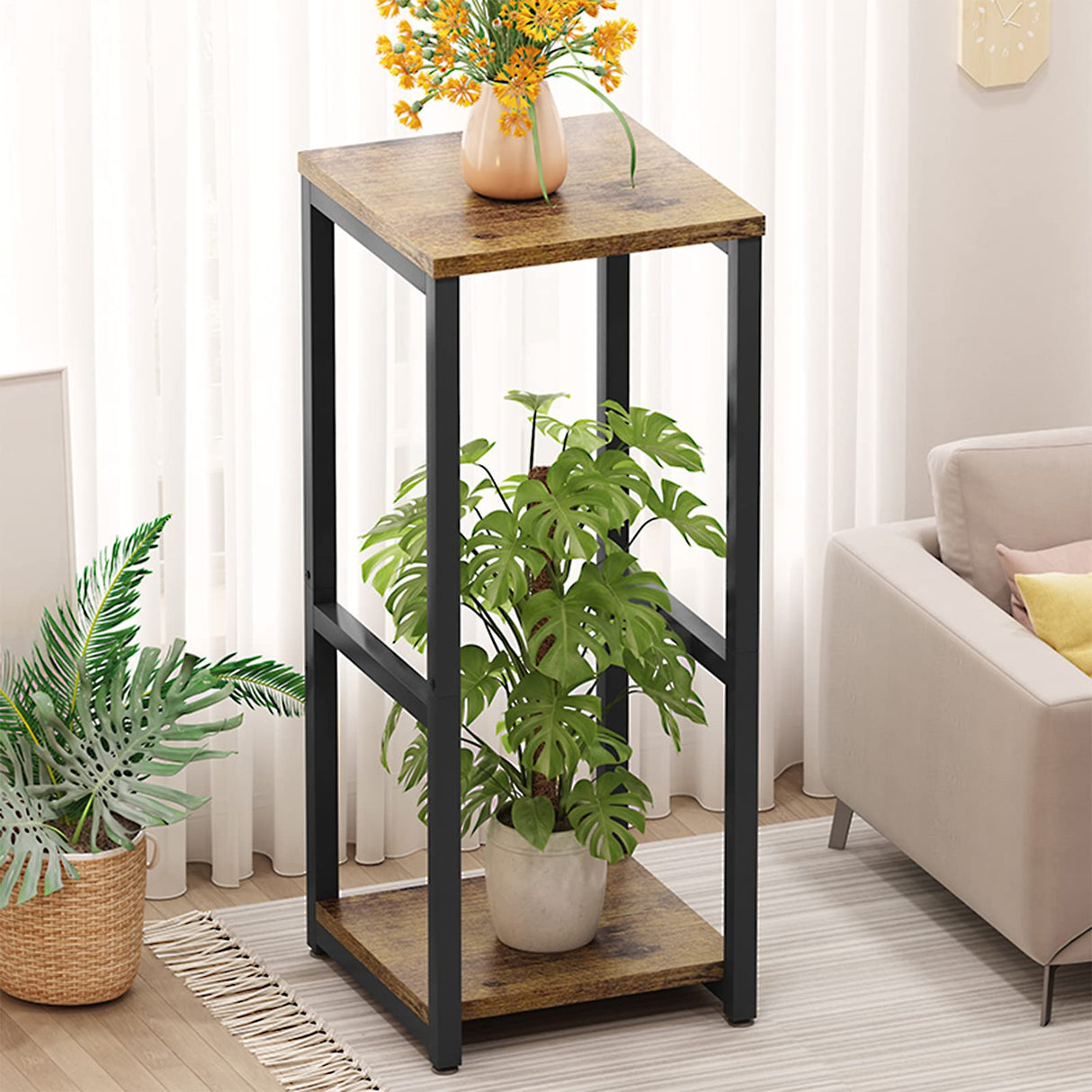 FloraFrame Duo – Sleek 2 Tier Metal & Wood Plant Stand