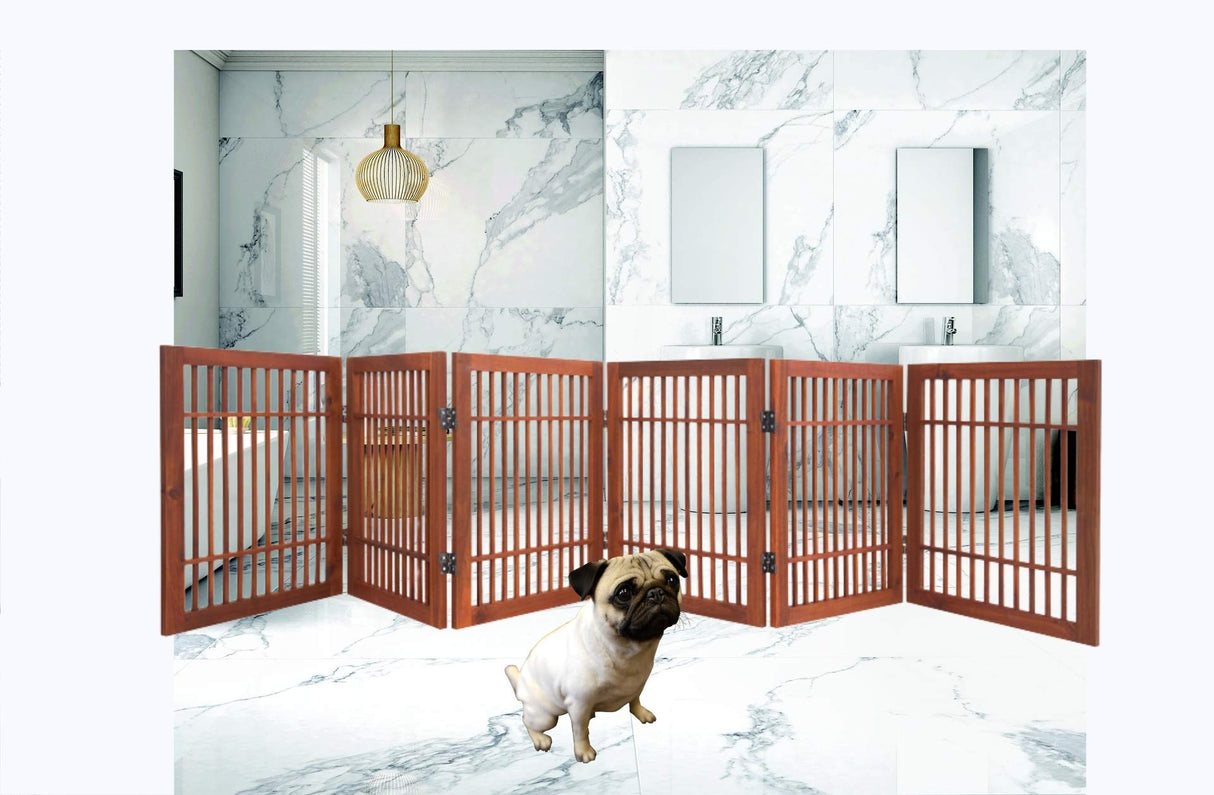 Pet Dog Gate Extra Wide Strong and Durable Freestanding Folding Acacia Wood Hardwood