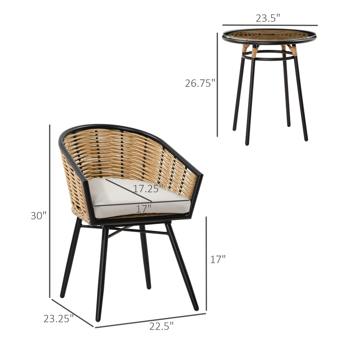 3 Pieces Patio PE Rattan Bistro Set, Outdoor Round Wicker Coffee Set