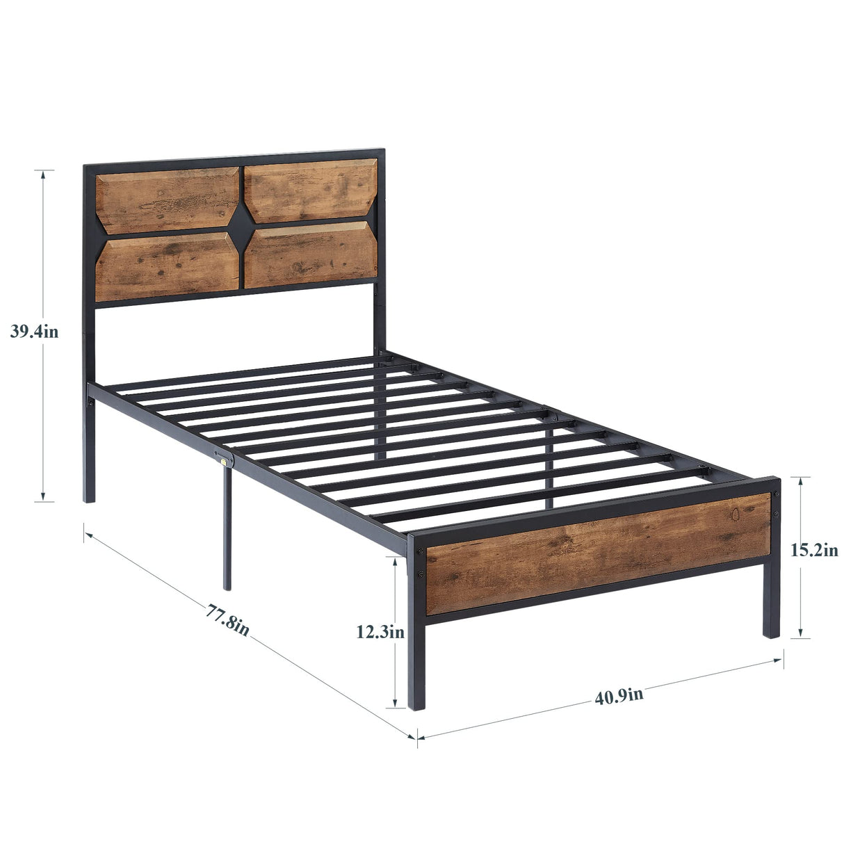 Twin Bed Frame Heavy Duty Metal Platform with Wooden Headboard Footboard Mattress