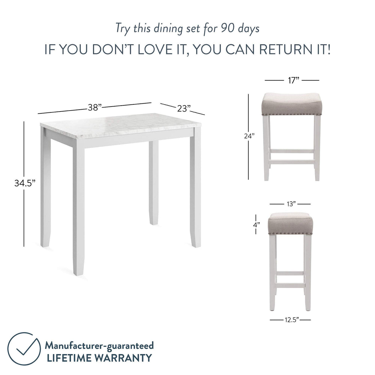 Viktor 3 Piece Dining Set, Heigh Kitchen Counter Pub or Breakfast Table