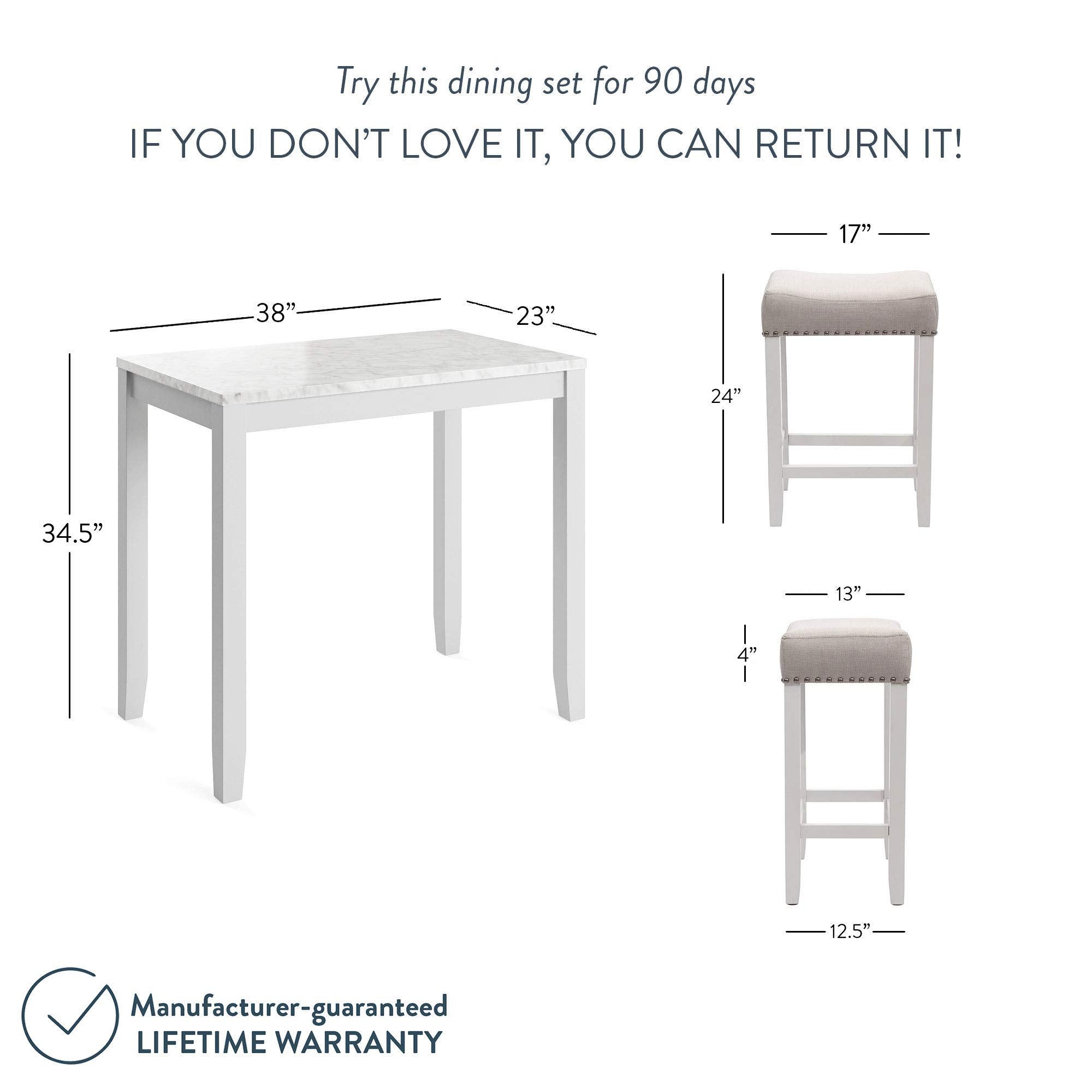 Viktor 3 Piece Dining Set, Heigh Kitchen Counter Pub or Breakfast Table