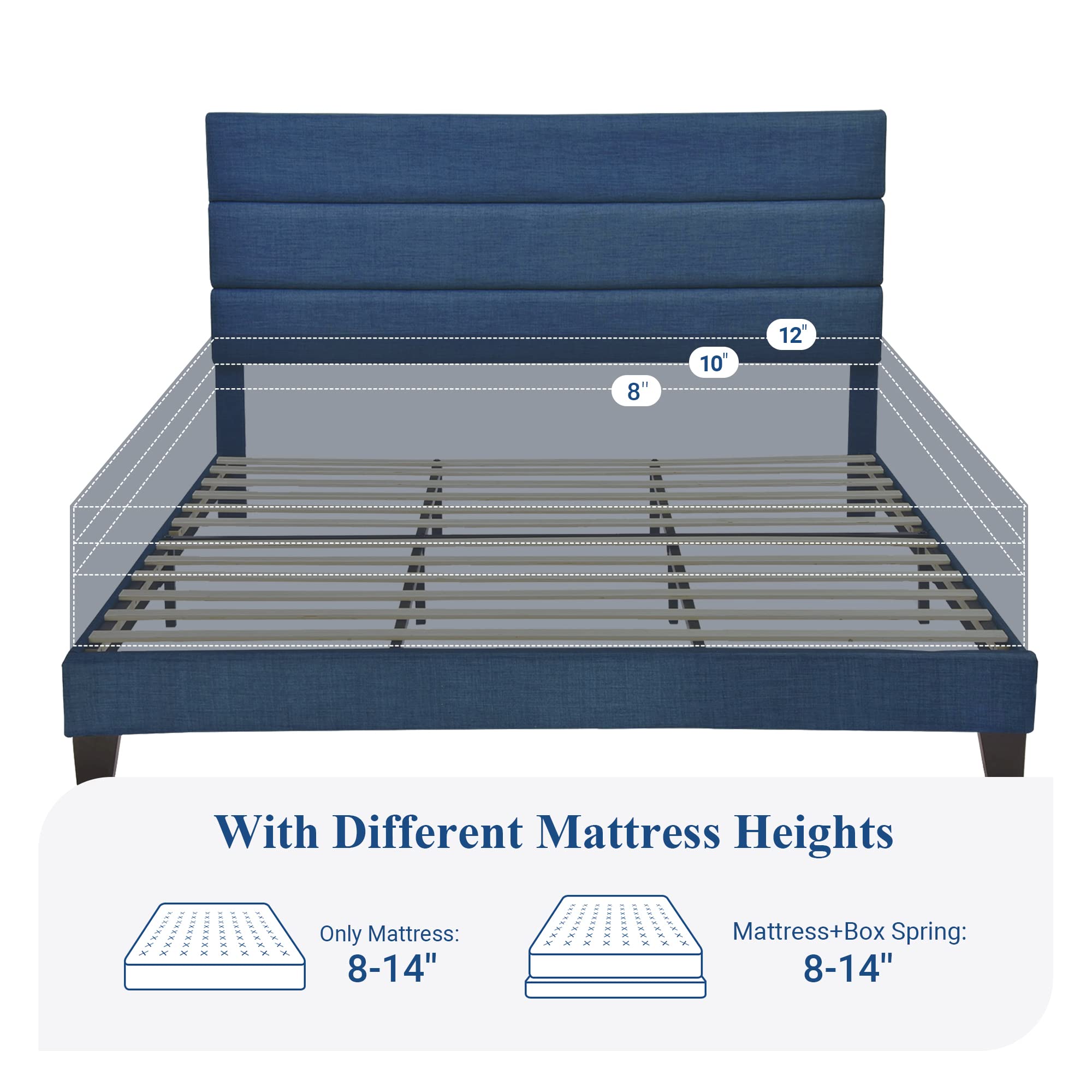 King Size Platform Bed Frame with Fabric Upholstered Headboard
