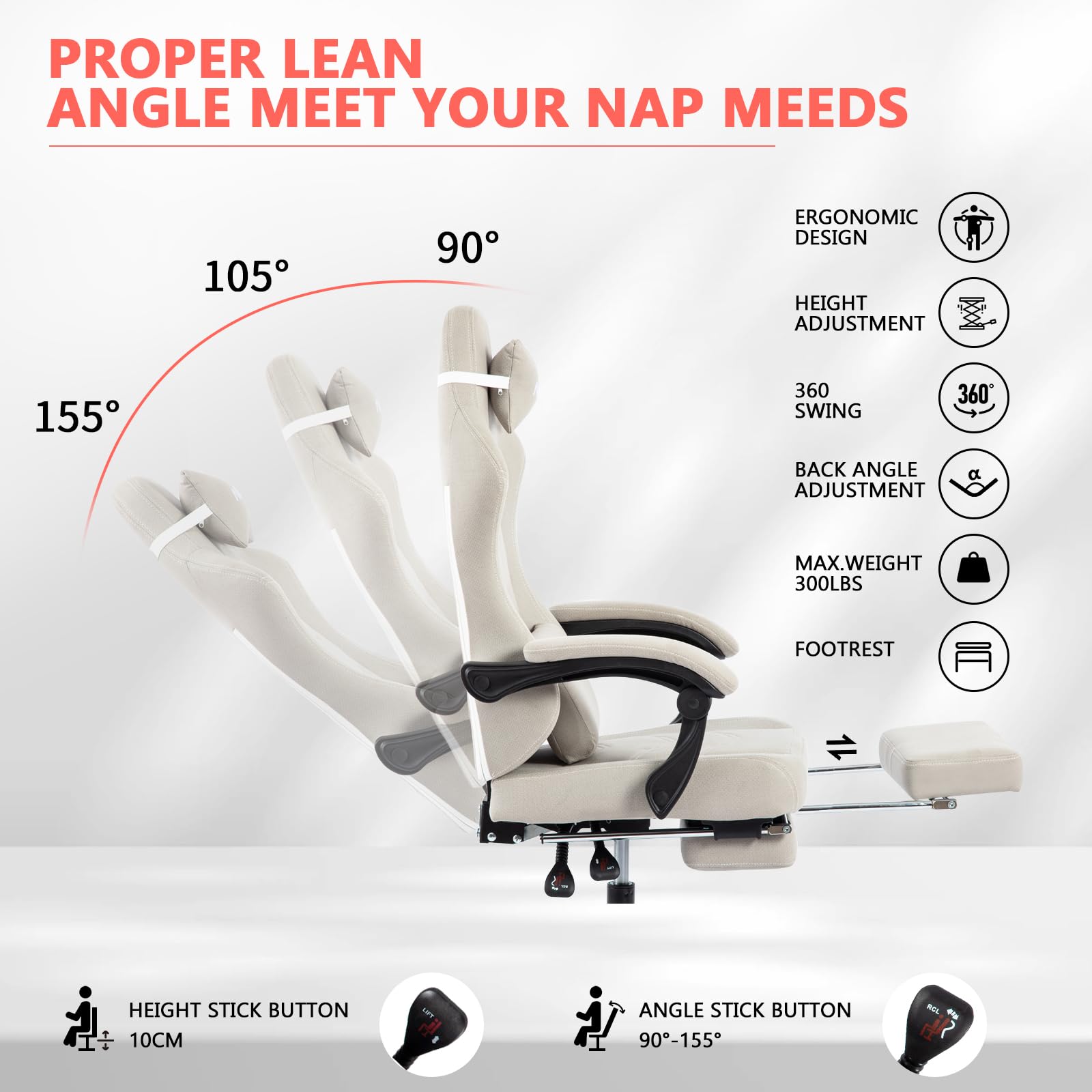 Gaming Chair with Footrest, Ergonomic Computer Gaming Chair, Massage Lumbar Chairs