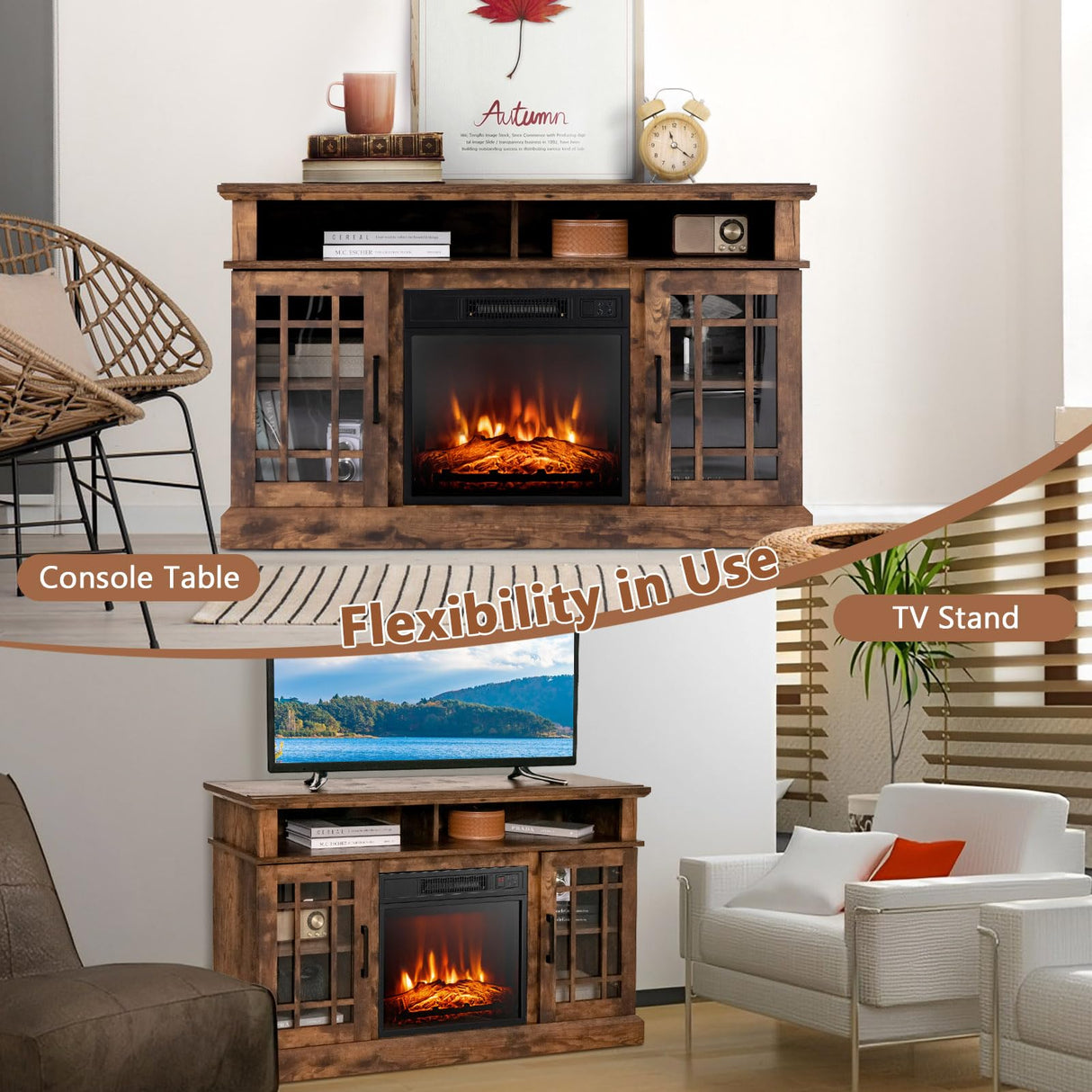 Fireplace Entertainment Center with Two Side Cabinets