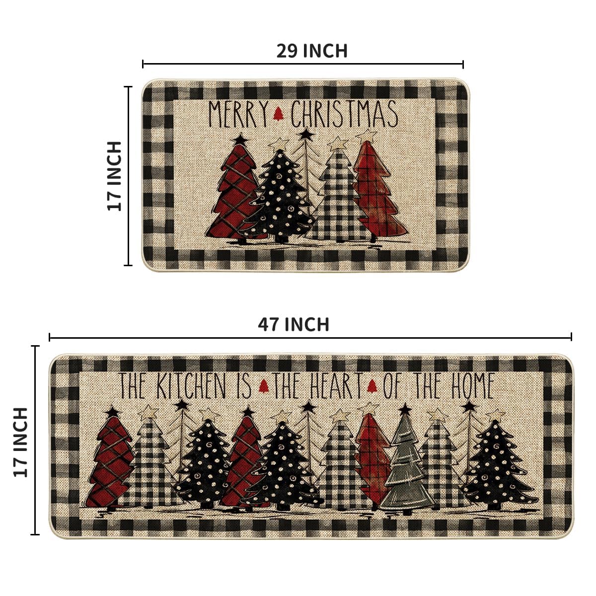 Buffalo Plaid Xmas Tree Merry Christmas Kitchen Mats Set of 2