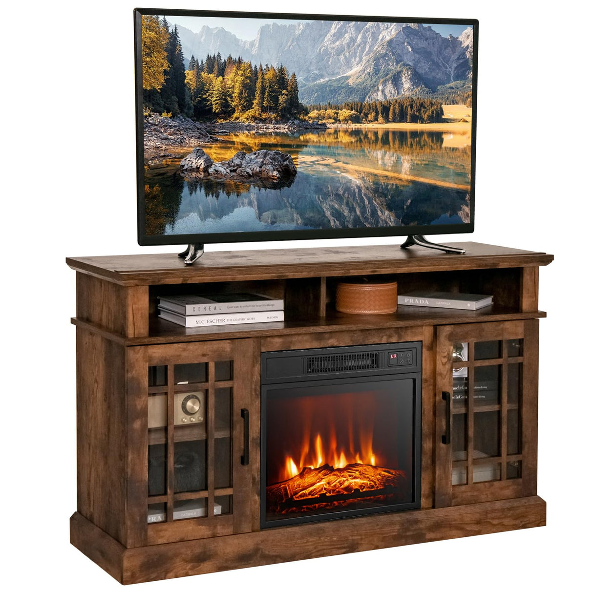 Fireplace Entertainment Center with Two Side Cabinets