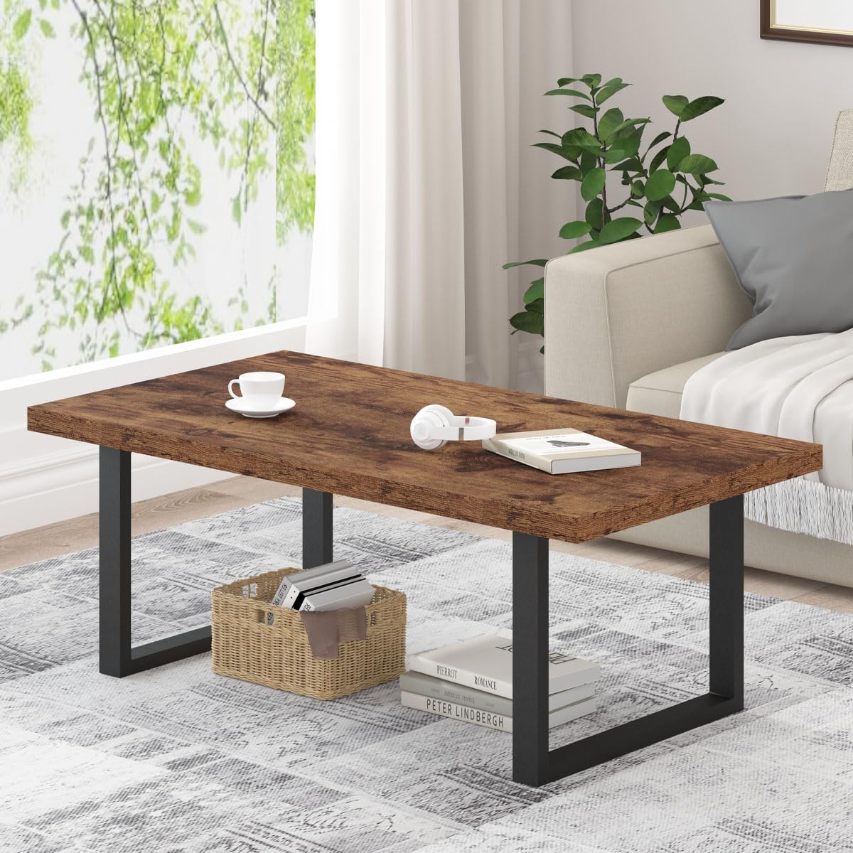Rustic Living Room Table, Simple Industrial Rectangle Coffee Table