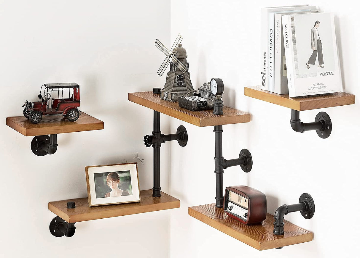 Industrial Rustic Modern Wood Ladder Pipe Wall Mounted Floating Shelves