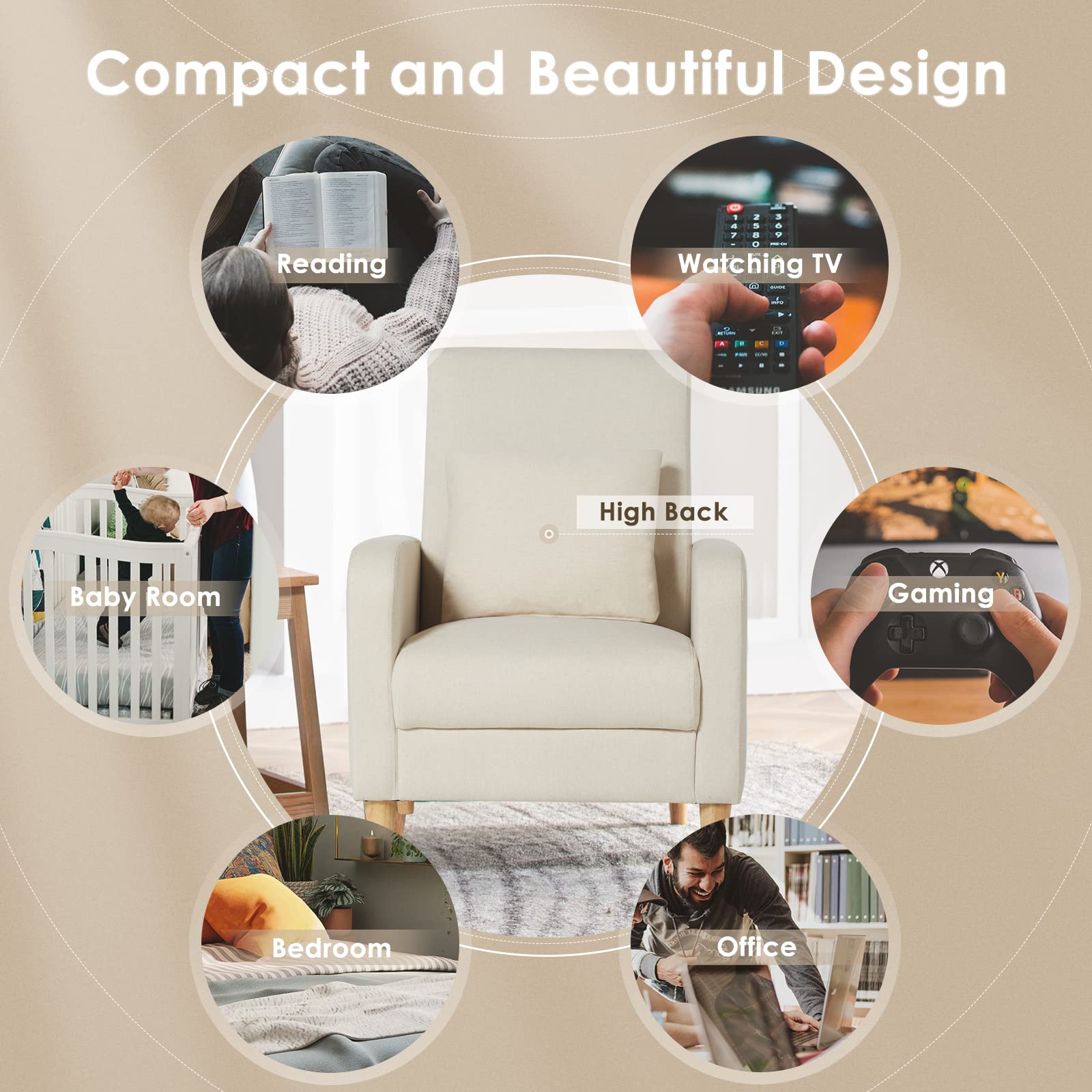 Modern Upholstered Accent Chair Armchair with Pillow Room Side Chai