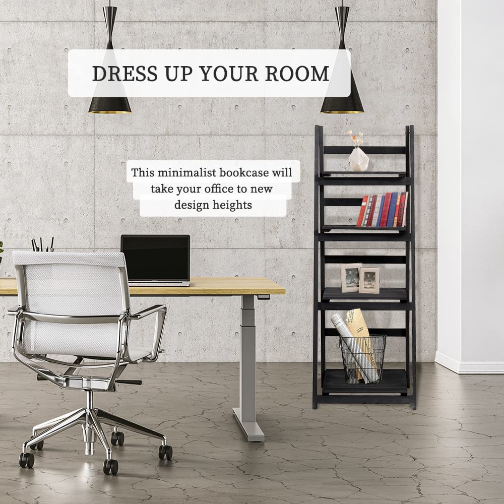 Babion 4-Tier Ladder Bookshelf – Black Wooden Storage Rack