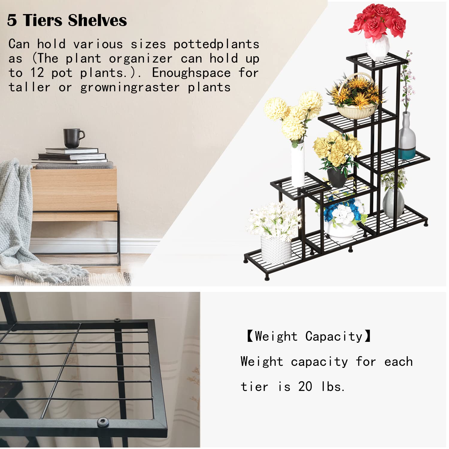 VersaTier 5 Tier Metal Plant Stand – Indoor & Outdoor Plant Display Rack