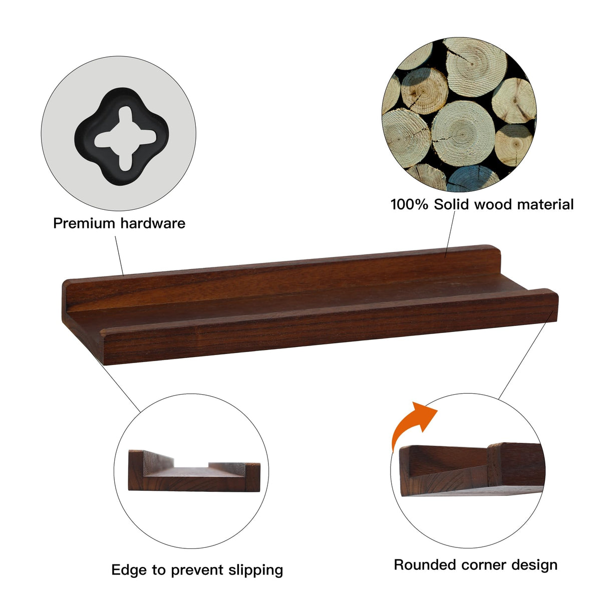 Picture Shelf with Ledge,Photo Ledge Shelves Set of 4,Rustic Wood Storage Display Wall