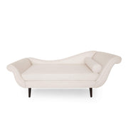 Chaise Lounge ,Polyester and Birch Wood, Beige + Dark Brown