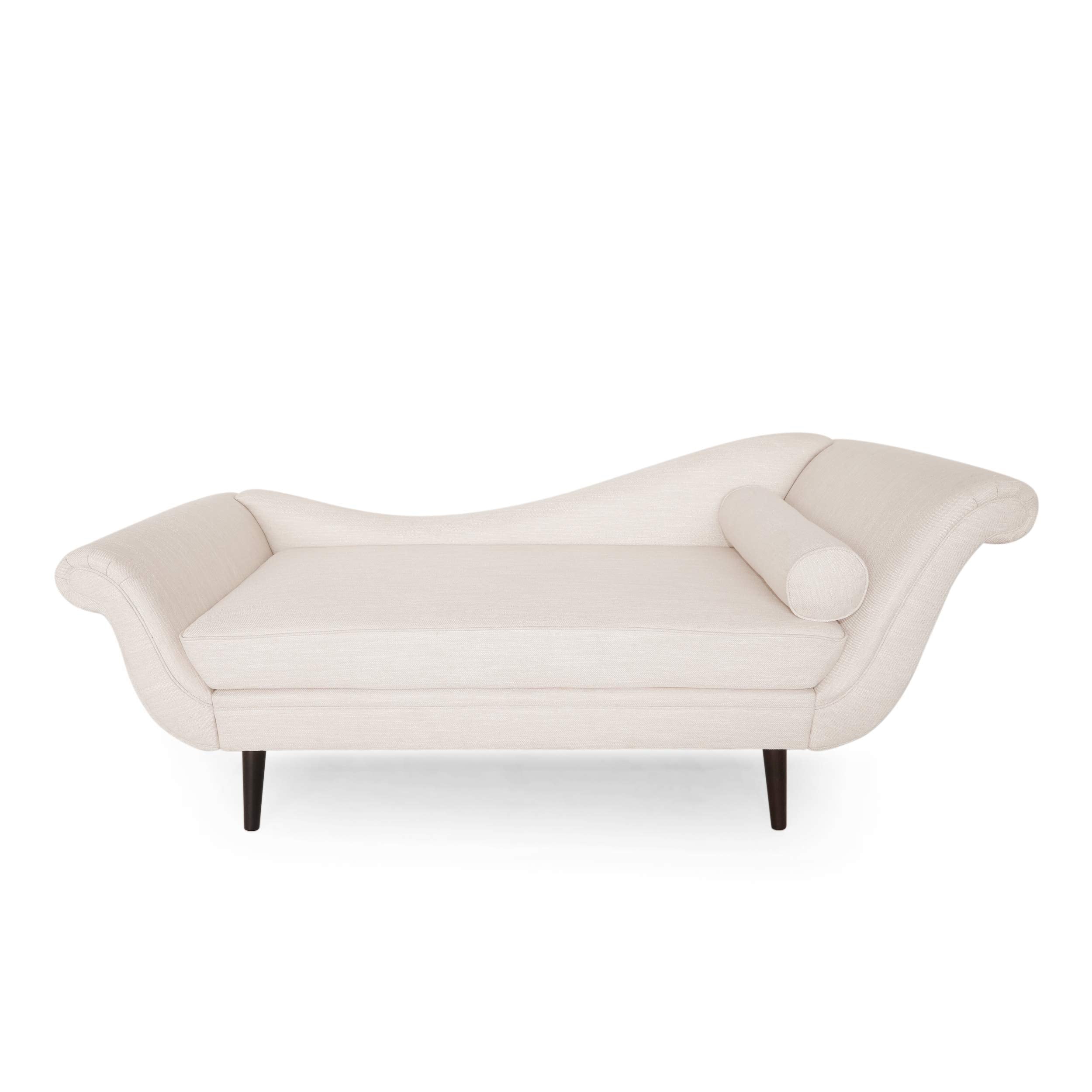 Chaise Lounge ,Polyester and Birch Wood, Beige + Dark Brown
