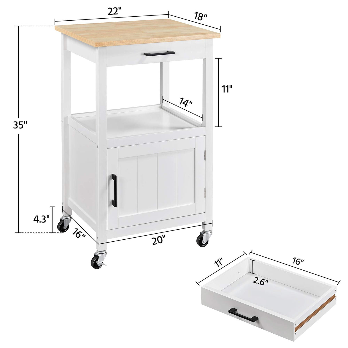 Rolling Kitchen Island with Single Door Cabinet and Storage Shelf