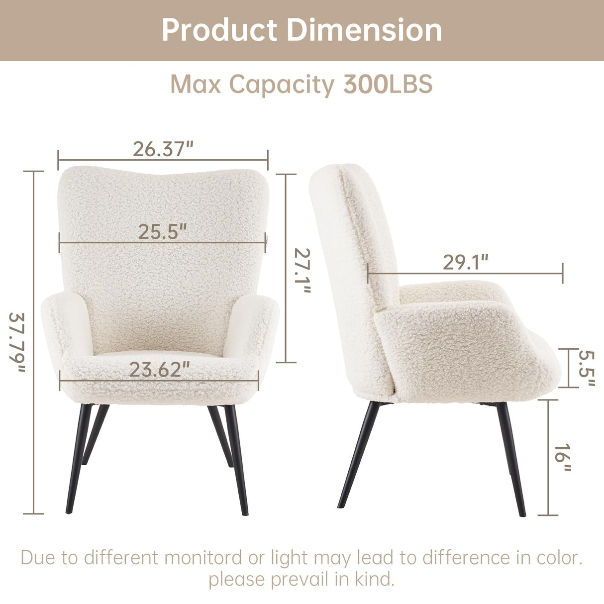 Boucle Fabric Accent Chair Sherpa Furry Upholstered Chair