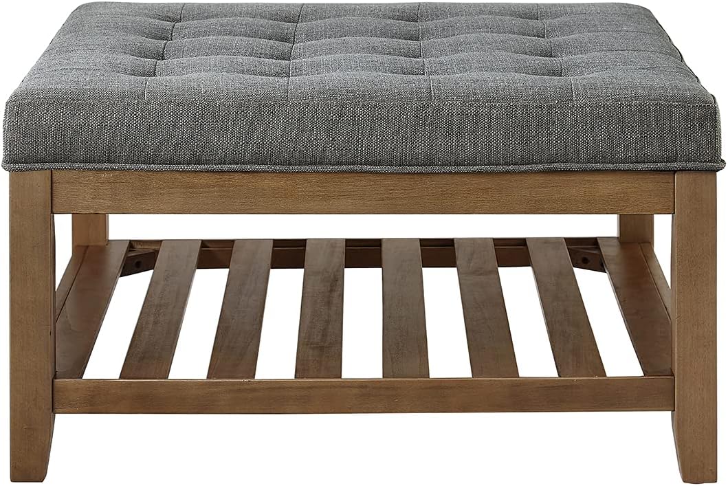 Large Square Upholstered Tufted Linen Ottoman Coffee Table