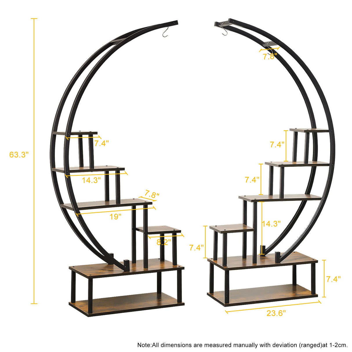 ElevenS 2-Piece 6-Tier Half Moon Metal Plant Stand