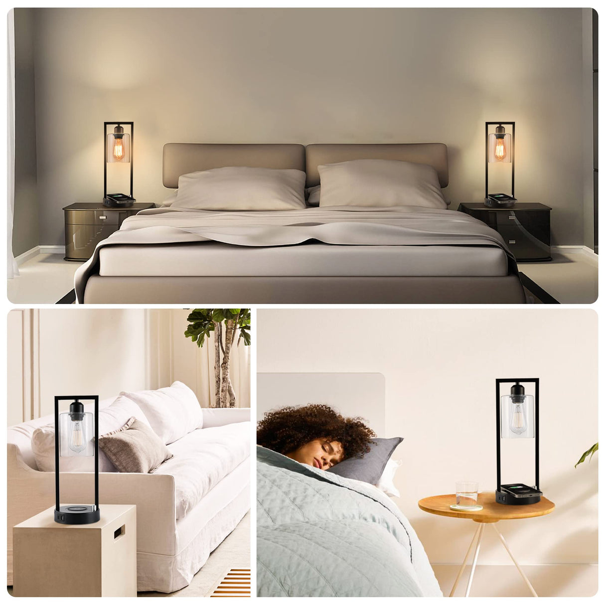 Set of 2 Wireless Charging Table Lamps with AC Outlet and 2 USB Ports