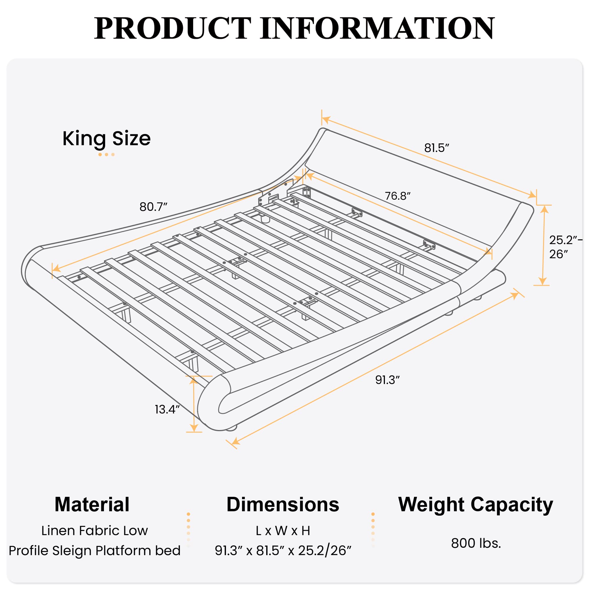 SleekWave Luxe – Modern Upholstered Bed Frame with Wave-Inspired Design