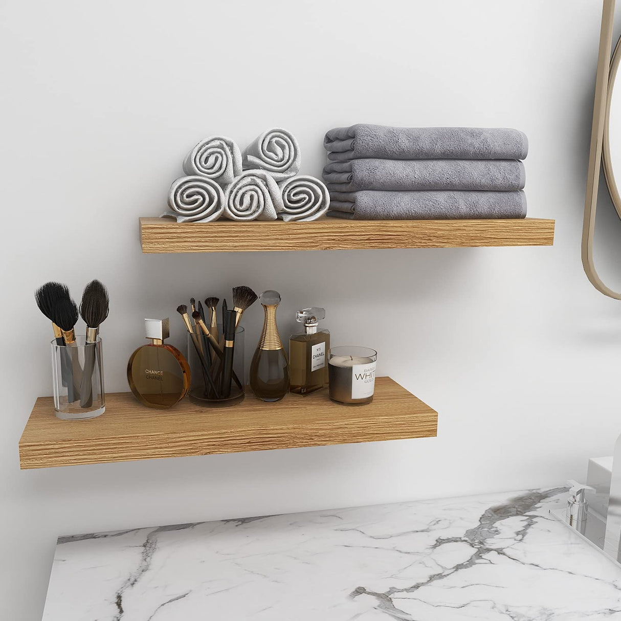 Oak Floating Shelves for Wall,24in Wall Mounted Display Ledge Shelves Perfect