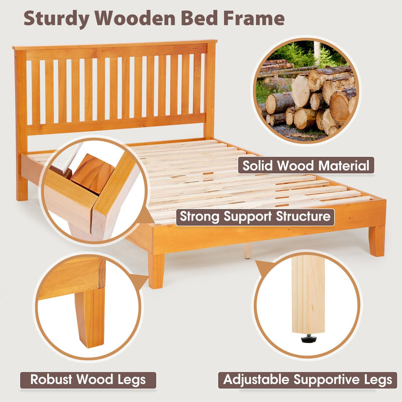 Wood Platform Bed Frame Solid Wood Foundation/Wood Slats Support