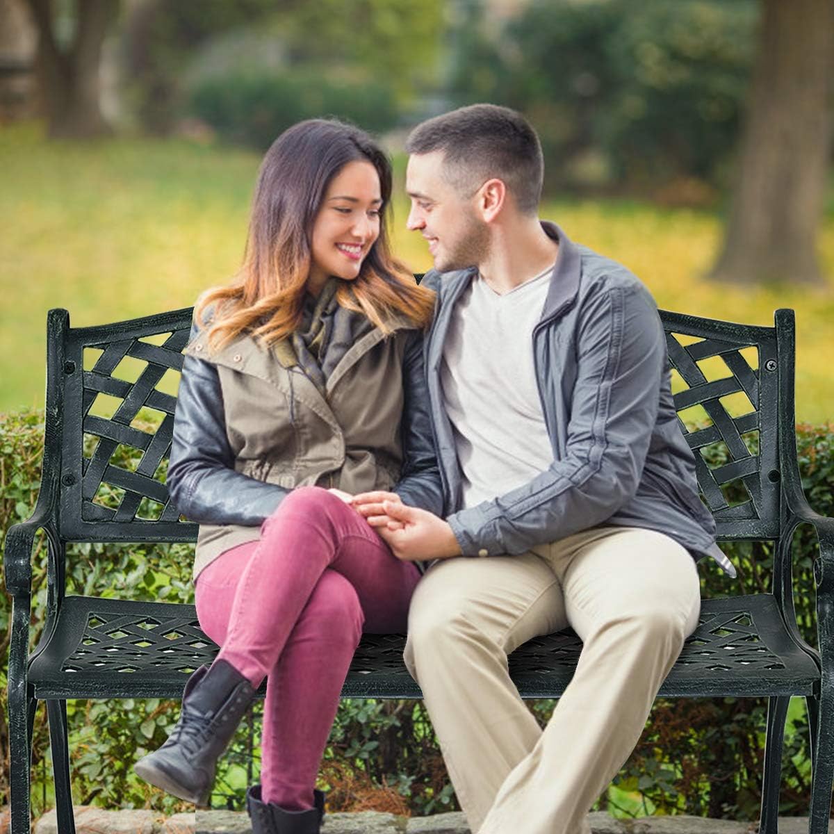 40" Outdoor Antique Garden Bench Aluminum Frame Seats Chair Patio Garden