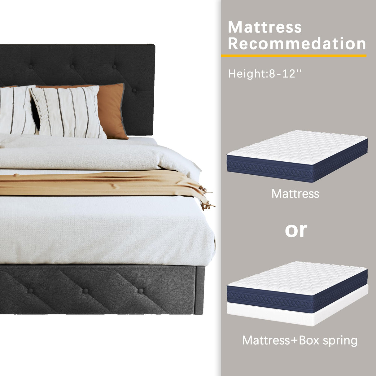 LuxeRest Upholstered Bed – Storage Drawers & Adjustable Headboard