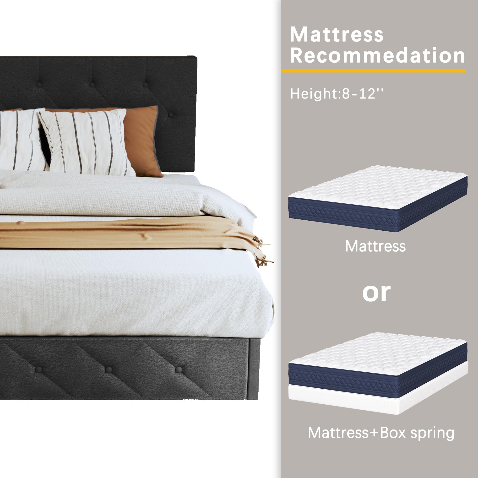 LuxeRest Upholstered Bed – Storage Drawers & Adjustable Headboard