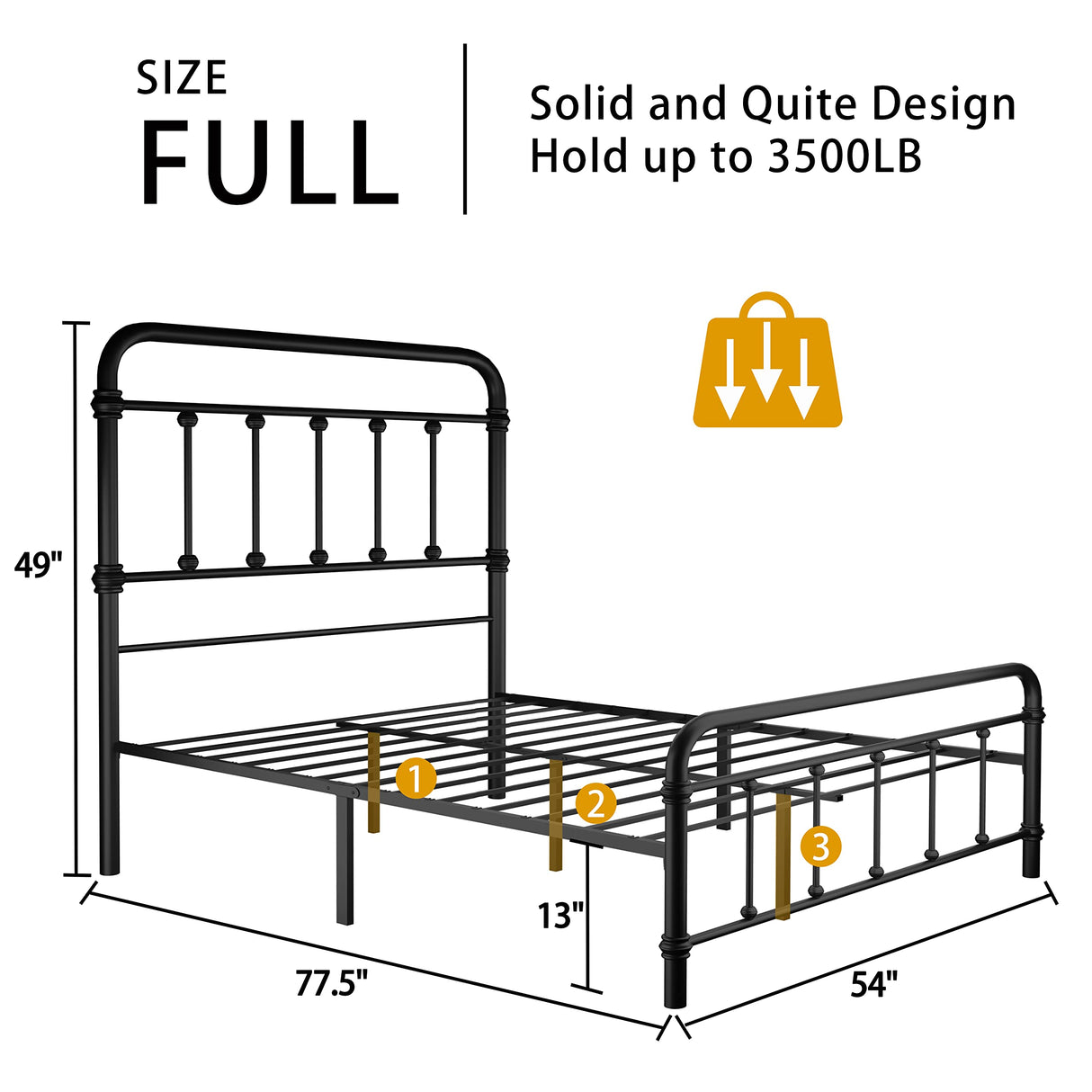 Full-Size-Bed-Frame-Metal Platform Bed Frame with 49" High-Headboard