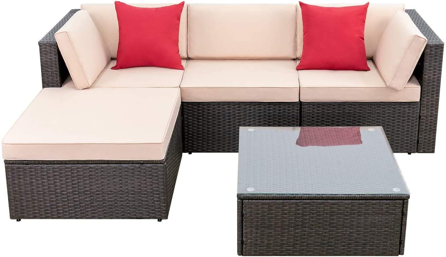 5 Pieces Patio Furniture Sets All Weather Outdoor Sectional Patio Sofa Manual Weaving