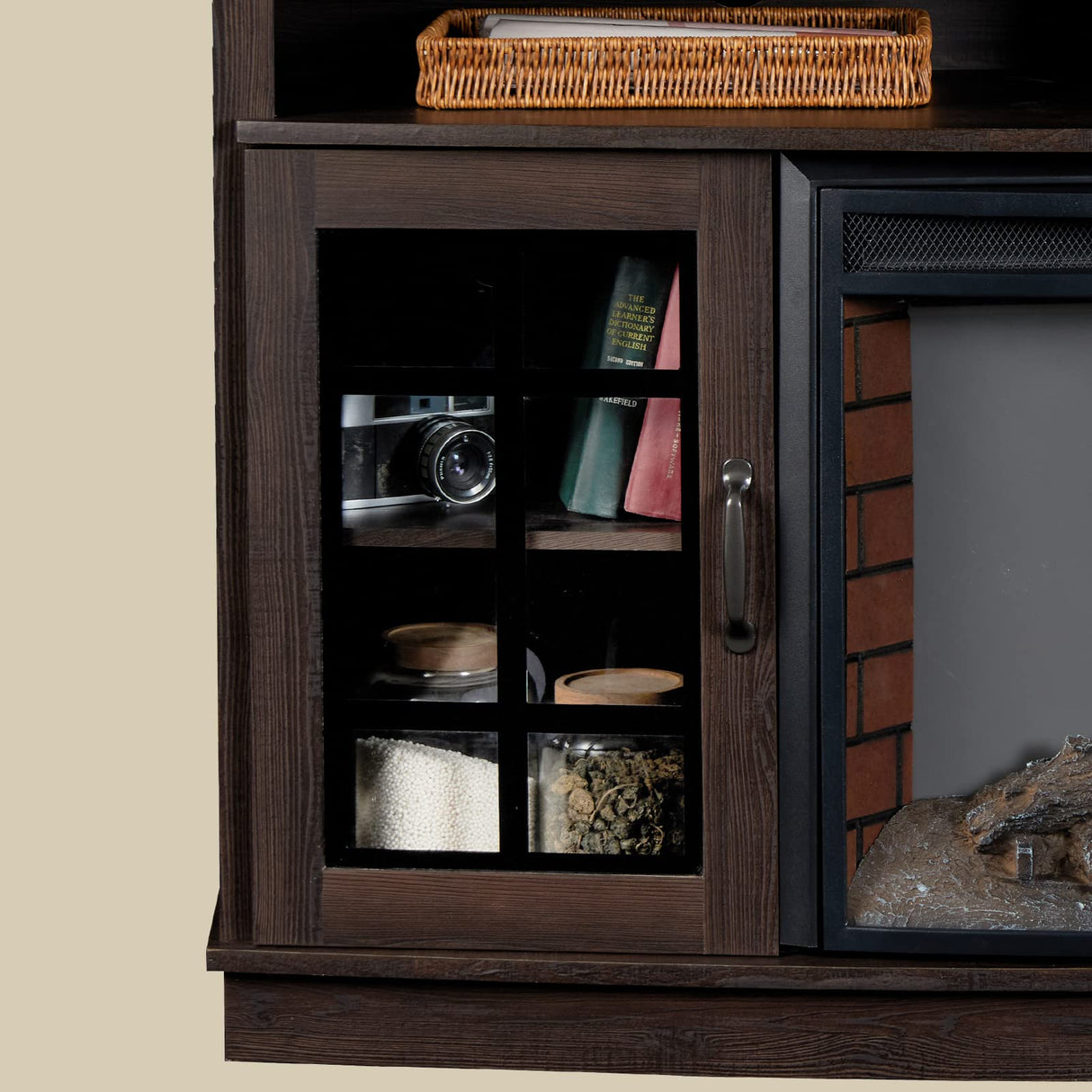 Curved Fireplace TV Stand with 26 Electric Fireplace