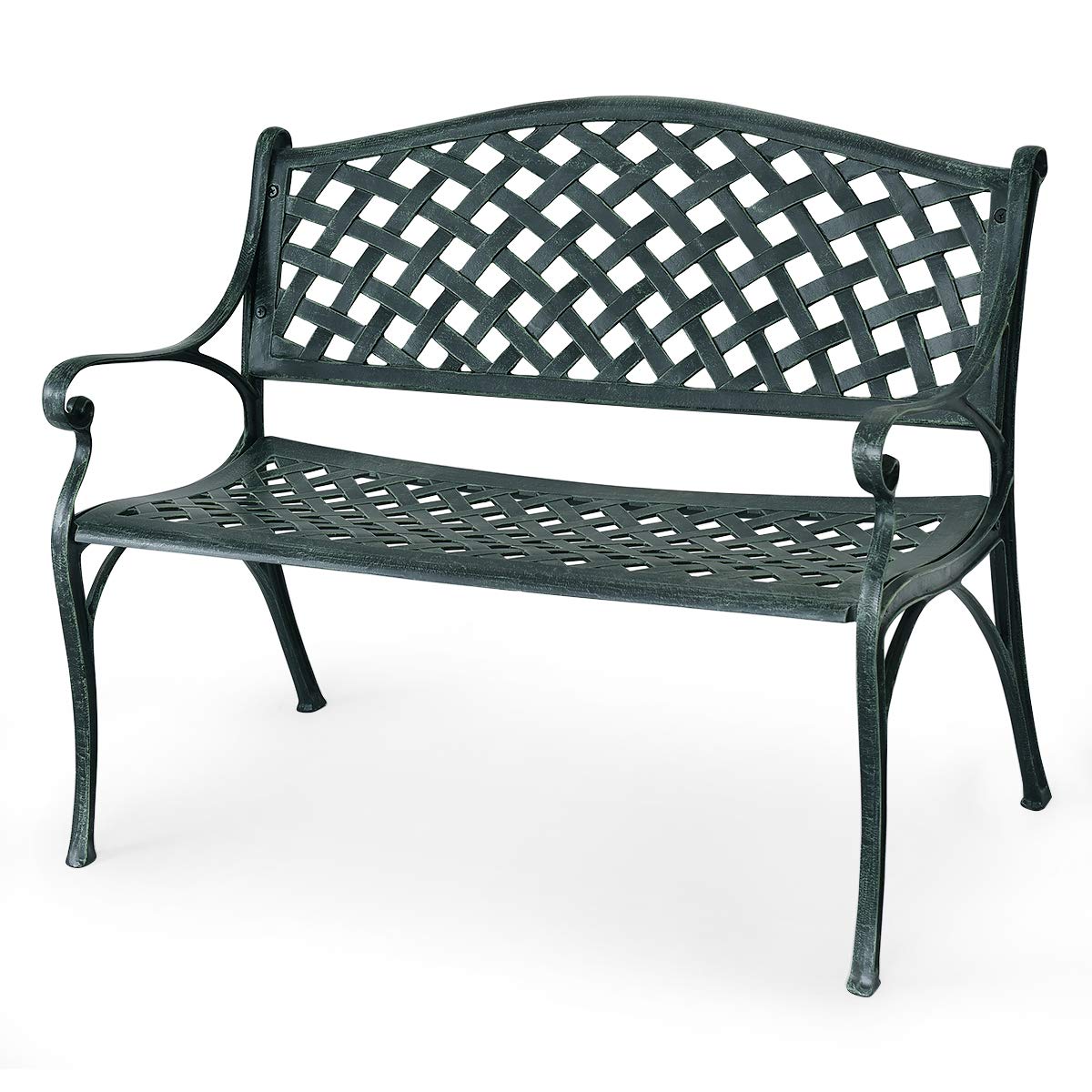40" Outdoor Antique Garden Bench Aluminum Frame Seats Chair Patio Garden