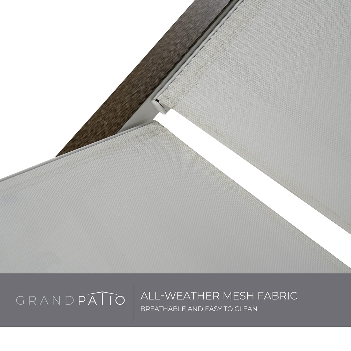 Outdoor Chaise Lounge Mesh Sling Steel Chairs with Woodgrain Texture